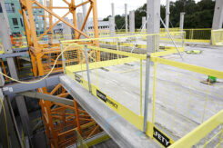 Temporary edge protection on concrete floor slabs at construction site in UK