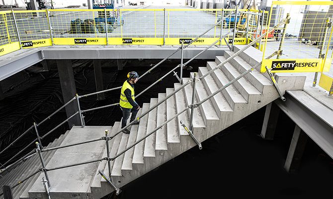 Tempoary edge protection stairs at construction site in UK