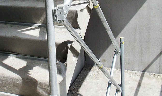 Tempoary edge protection stairs at construction site in UK