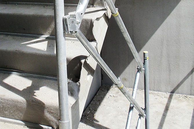 Tempoary edge protection stairs at construction site in UK